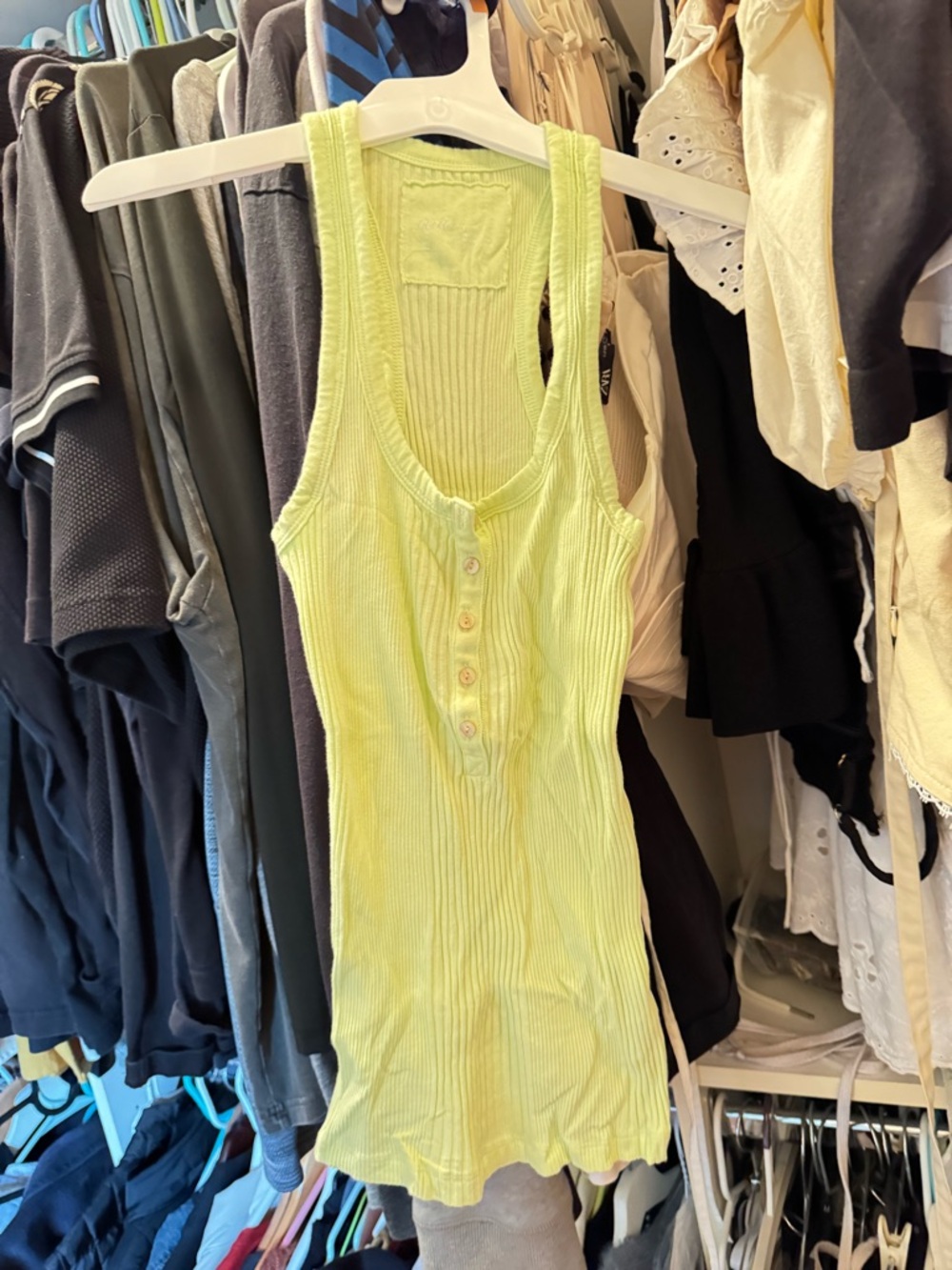 aerie Light Yellow Ribbed Henley Tank